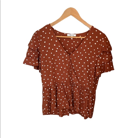 Madewell Tiered-Sleeve Peplum Top in Inkspot Dot - Picture 4 of 8